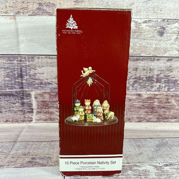 Lemax Christmas Nativity 10 Piece Set Enchanted Forest Porcelain w/Stand & Base - Picture 16 of 16